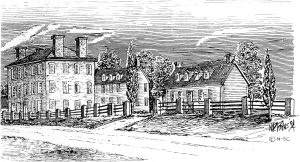 line drawing of Old campus, Hampden-Sydney College