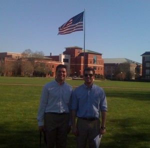 Professor Wolyniak and Nate on the central quad at Mississippi State