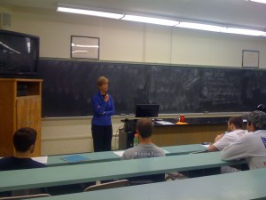 Governor Whitman speaks in Dr. Goodman's class