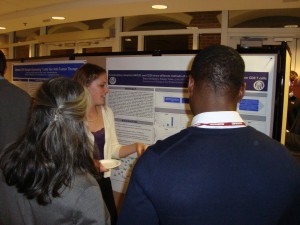 Daniel Osarfo-Akoto learning about NKG2D signaling in T cells from tumor immunologists at Longwood University