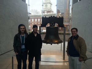The Liberty Bell with Independence Hall in the background
