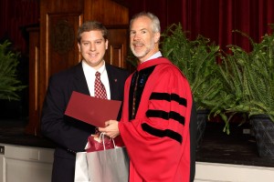 Travis Goodloe '16 receives the Overcash Award from Professor Werth