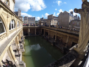 An aerial view of the Roman Baths in 