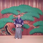 In my dragon yukata on the main stage of the Keita School.