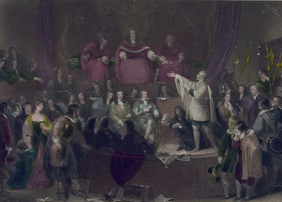 a historic painting of the Trial of Algernon Sidney