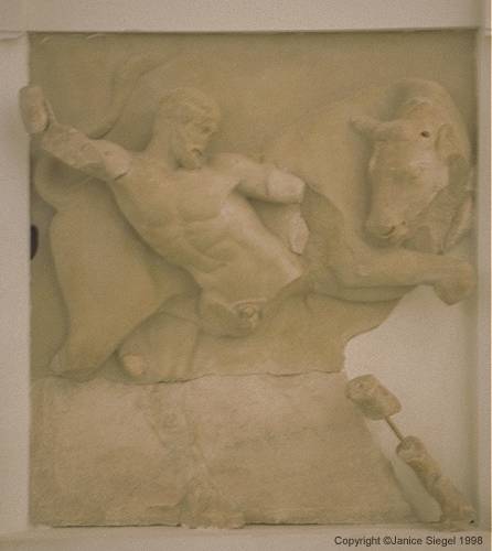 Herakles Metope (Temple of Zeus), Cretan Bull, Olympia Museum