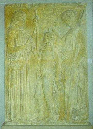 Triptolemus relief, close-up, Eleusis