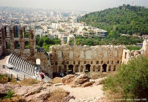 Odeum of Herodes Atticus and Stoa of Eumenes with Philopappos Hill in the background - Summer 1994